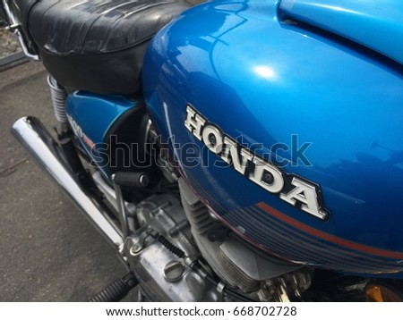 Berlin, Germany - May 13, 2017: Honda motorcycle logo. Honda Motor is a Japanese public multinational conglomerate corporation primarily known as manufacturer of automobiles, aircraft and motorcycles