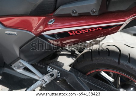 Rome, Italy - August 9, 2017: Honda motorcycle logo. Honda Motor is a Japanese public multinational conglomerate corporation primarily known as manufacturer of automobiles, aircraft and motorcycles