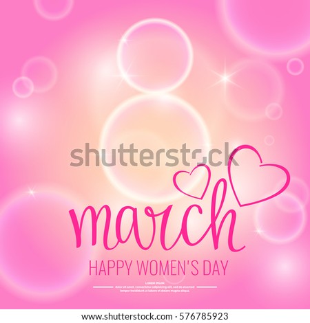 Modern hand drawn lettering 8 March. Happy women's day. Handwritten inscriptions for layout and template. Vector illustration
