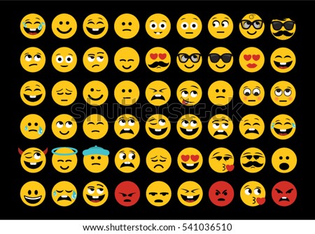 Emoji Set Face Expressions Vector Drawing On The Black Background Emoji Set Face Expressions Vector Drawing On The Black Background