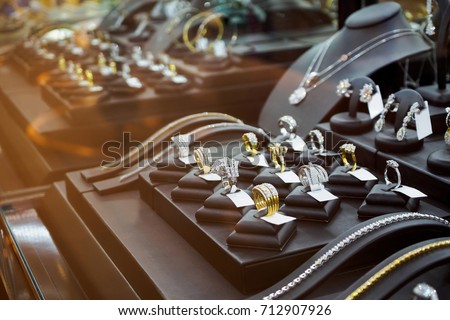 Gold Jewelry Diamond Shop With Rings And Necklaces Luxury Retail Store Window Display Showcase Gold Jewelry Diamond Shop With Rings And Necklaces Luxury Retail Store Window Display Showcase