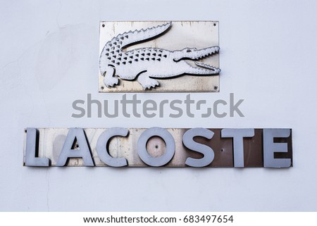 AYIA NAPA, CYPRUS - FEBRUARY 19, 2017: The logo of the brand Lacoste