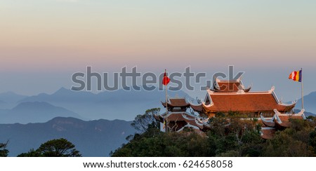 Nice mountain landscape sunset view from Ba Na Hill, Danang Vietnam Feb 2017