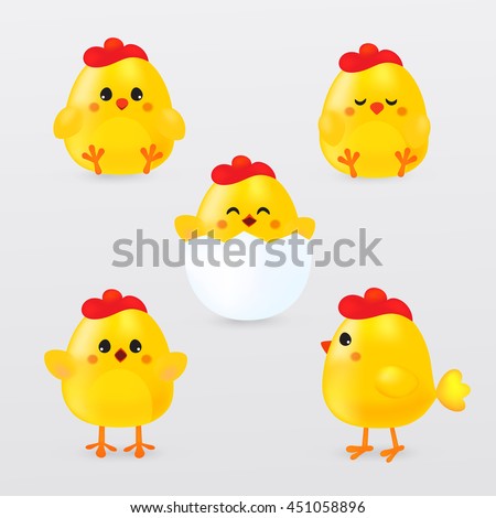 Cute Cartoon Chicken Set Funny Yellow Stock Vector 451058896 - Shutterstock