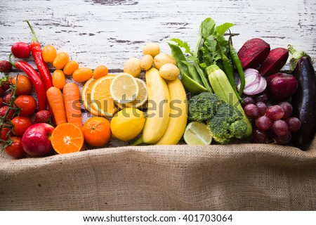 Multicolored fresh fruits and vegetables