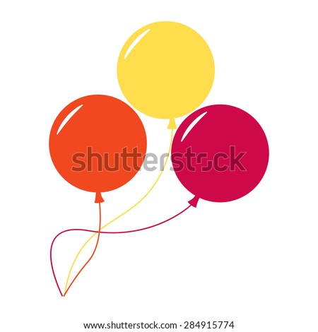 Balloons isolated icon on white background. Three colorful balloons. Flat style vector illustration.