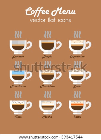 Coffee Menu Icon Set Beverages Types Stock Vector 376850620 - Shutterstock