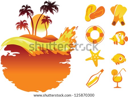 Vector Tropical Banners and Collection of Beach Items
