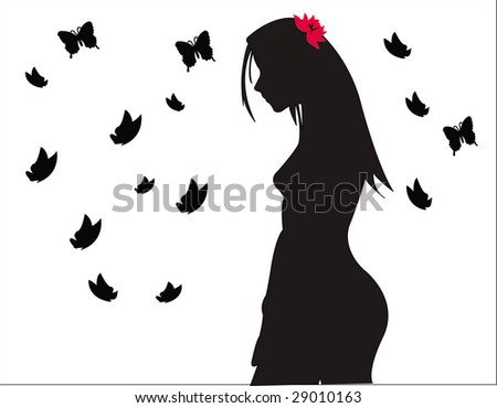 Silhouette Beauty Woman Blowing Butterflies Stock Vector 80577457 ...
