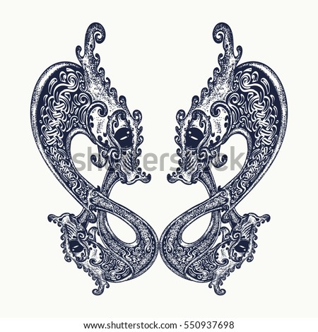 Two Dragons Celtic Tattoo Scandinavian And Irish Forces Symbols Dragon T Shirt Design Two Dragons Celtic Tattoo Scandinavian And Irish Forces Symbols Dragon T Shirt Design