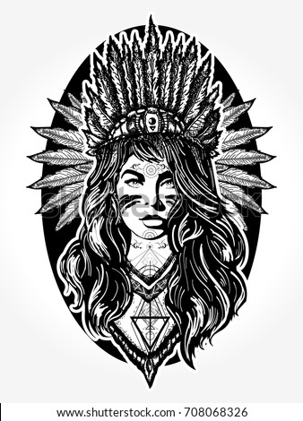 Download Native American Woman Tattoo Art Ethnic Stock Vector ...