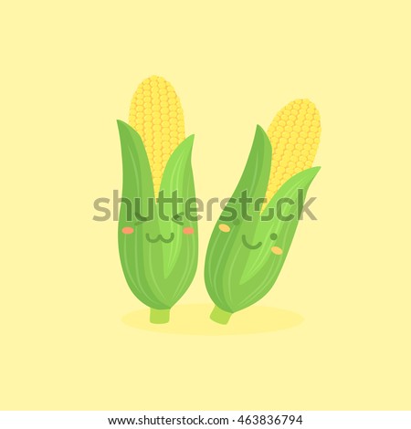 Cute Corn vegetable mascot vector illustration isolated on yellow background.