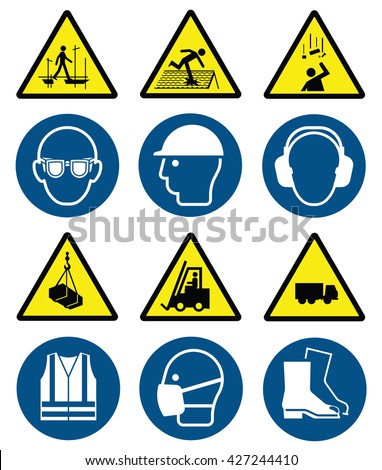 Construction Related Mandatory Hazards Icons Signs Stock Vector ...