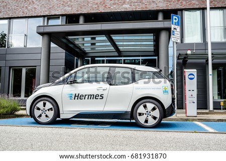 Hamburg / Germany - July 15, 2017: The company Hermes is u sing E-Cars in their headquarter in the city of Hamburg, Germany, Europe