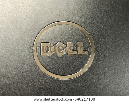 BANGKOK, THAILAND- DECEMBER 21 2016 : Dell logo made from stainless steel on notebook cover, Bangkok, Thailand on December 21,2016