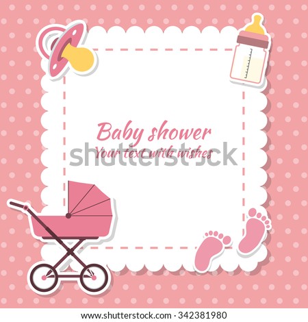 Baby shower girl, invitation card. Place for text. Greeting cards