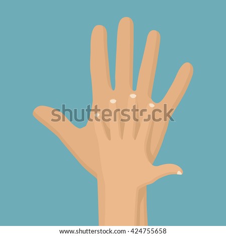 Father holding baby in the palm of his hand. Symbol of parental love and care. Happy Fathers day. Vector illustration flat design. Child gives his father's hand.