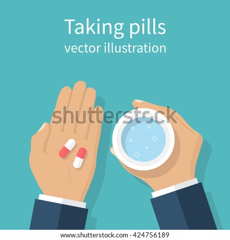 Taking Pills Man Holds Hands Capsule Stock Vector 424756189 - Shutterstock