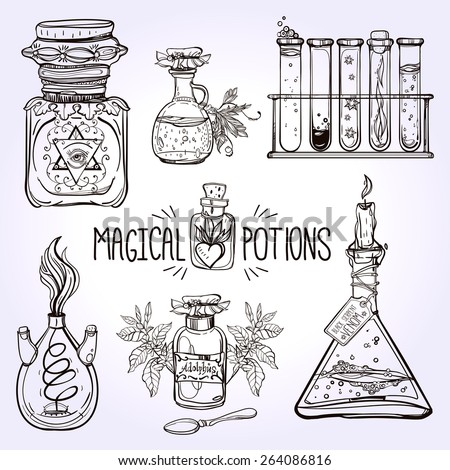 set beautiful ornate potion bottles chemistry stock vector set beautiful ornate potion bottles chemistry stock vector