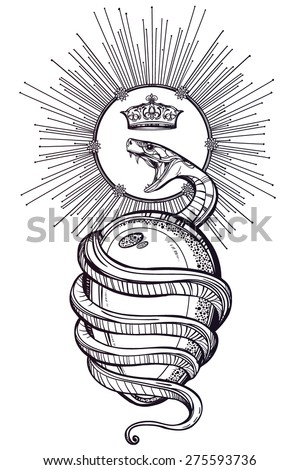 Hand Drawn Vintage Tattoo Art Vector Illustration Isolated Ancient Aged Design Linear Style Hand Drawn Vintage Tattoo Art Vector Illustration Isolated Ancient Aged Design Linear Style