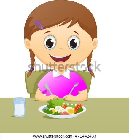 Illustration Little Girl Her Breakfast Along Stock Illustration ...