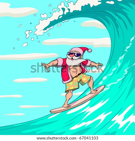 Happy Santa Claus Surfing On Sea Stock Vector 67041103 - Shutterstock