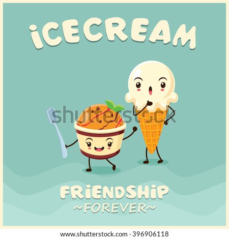 Vintage Ice Cream poster design with ice cream character