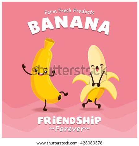 Vintage Banana poster design with vector banana character.