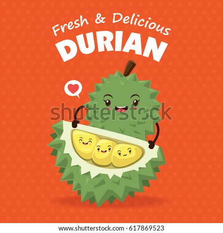 Vintage fruits poster design with vector durian character.