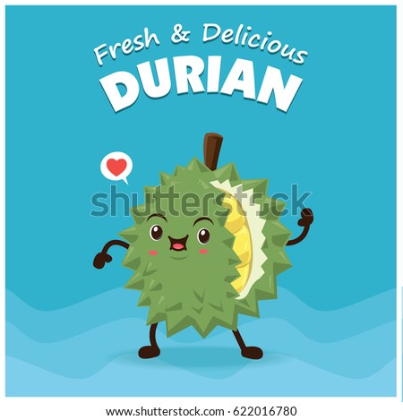 Vintage Durian poster design with vector durian character.