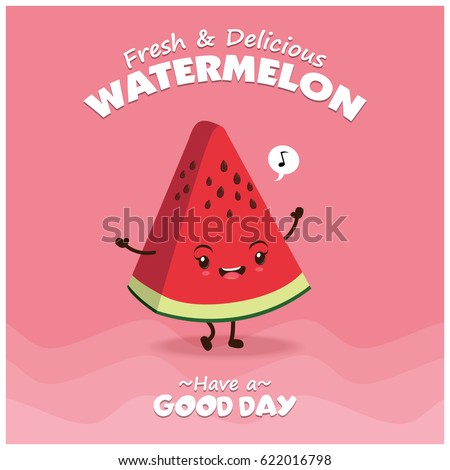 Vintage watermelon poster design with vector watermelon character.