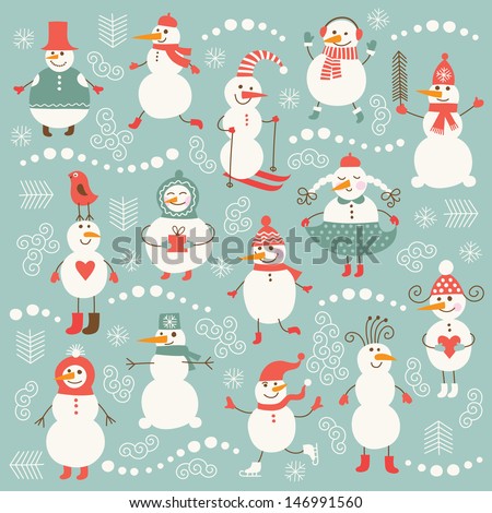Set of cute snowman