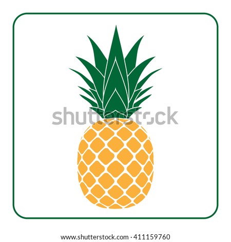 Pineapple with leaf icon. Tropical fruit isolated on white background. Symbol of food, sweet, exotic and summer, vitamin, healthy. Nature logo dessert. Flat concept. Design element Vector illustration
