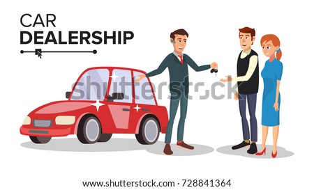 Professional Car Dealer Vector. Happy Professional Automobile Salesman. Choosing And Selling A Car. Isolated On White Cartoon Character Illustration