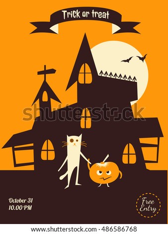 vector halloween flyer dracula castle cat and pumpkin illustration for party invitation greeting - Halloween Invitation Verses vector halloween flyer dracula castle cat and pumpkin illustration for party invitation greeting - Halloween Invitation Verses