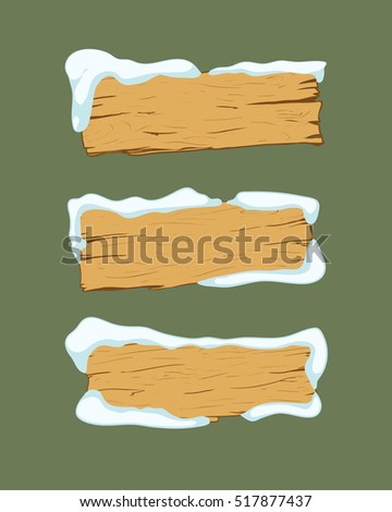 Set of old wood planks covered with snow. Winter design. Vector Illustration.