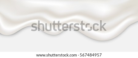 Liquid creamy white texture flowing on wide background, vector illustration.