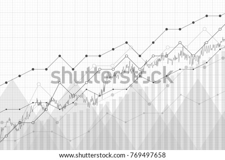 Financial data graph chart, vector illustration. Growth company profit economic concept. Trend lines, columns, market economy information background.