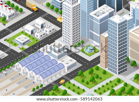 Isometric Urban Megalopolis Top View City Stock Vector 589142063 ...