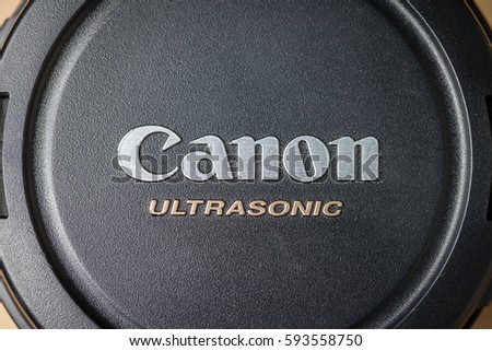 LANDESBERGEN / GERMANY - MARCH 5, 2017: Canon logo on a lens cover