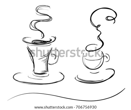 Set Of Two Black And White Coffee Cups In A Sketch Style Transparent Mug Set Of Two Black And White Coffee Cups In A Sketch Style Transparent Mug
