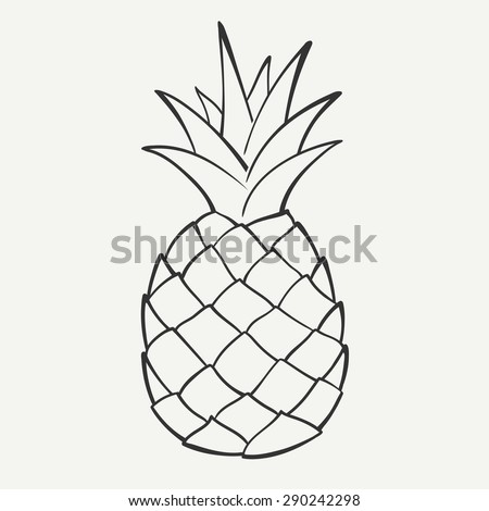 Outline black and white image of a pineapple. Vector Graphics.