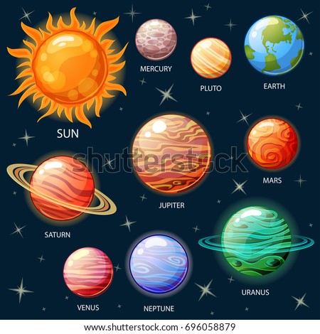 Planets Solar System Sun Mercury Venus Stock Vector 696058879 ...