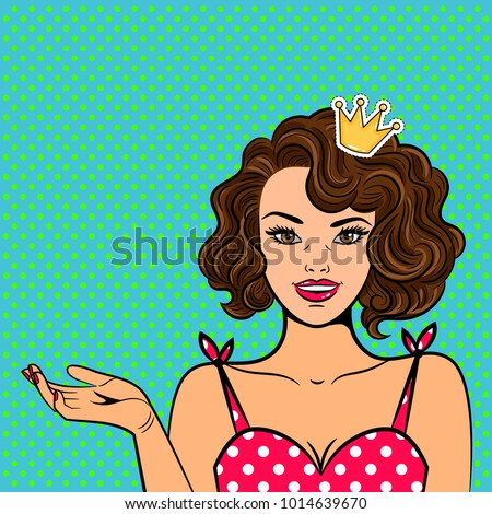 https://thumb1.shutterstock.com/display_pic_with_logo/3071597/1014639670/stock-vector-pop-art-girl-with-crown-pop-art-beautiful-smiling-woman-in-pink-polka-dot-dress-and-fashionable-1014639670.jpg