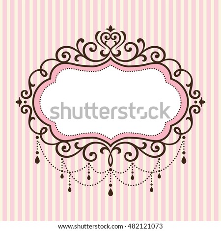 Chandelier Vintage Border Frame On Pink Stripe Background Chandelier Vintage Border Frame On Pink Stripe Background