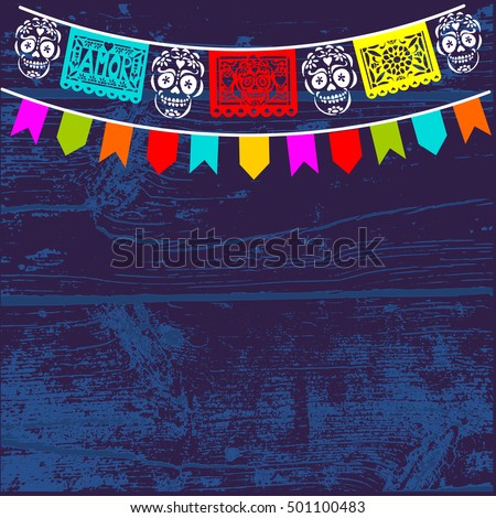 stock vector dia de los muertos mexican day of the dead background with paper cut flags vector illustration 501100483