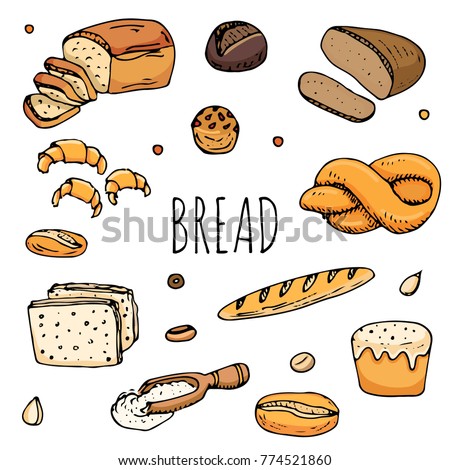 Hand Drawn Doodles Of Cartoon Food Rye Bread Ciabatta Whole Grain Hand Drawn Doodles Of Cartoon Food Rye Bread Ciabatta Whole Grain
