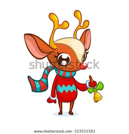 christmas reindeer rudolph in santa hat ringing a bell vector illustration isolated - Rudolph And Santa christmas reindeer rudolph in santa hat ringing a bell vector illustration isolated - Rudolph And Santa