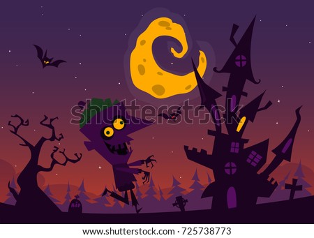 Spooky Old Haunted House With Ghosts Halloween Cartoon Background Vector Illustration