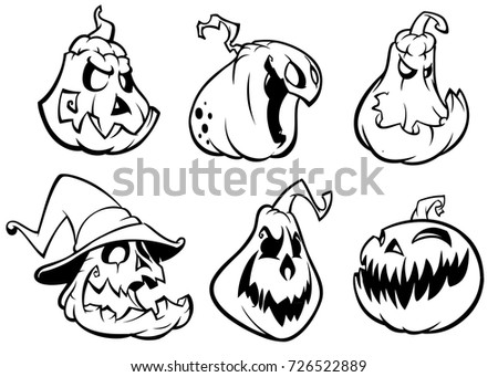 halloween pumpkins curved with jack o lantern face vector cartoon illustration strokes and outlines - Halloween Outlines halloween pumpkins curved with jack o lantern face vector cartoon illustration strokes and outlines - Halloween Outlines